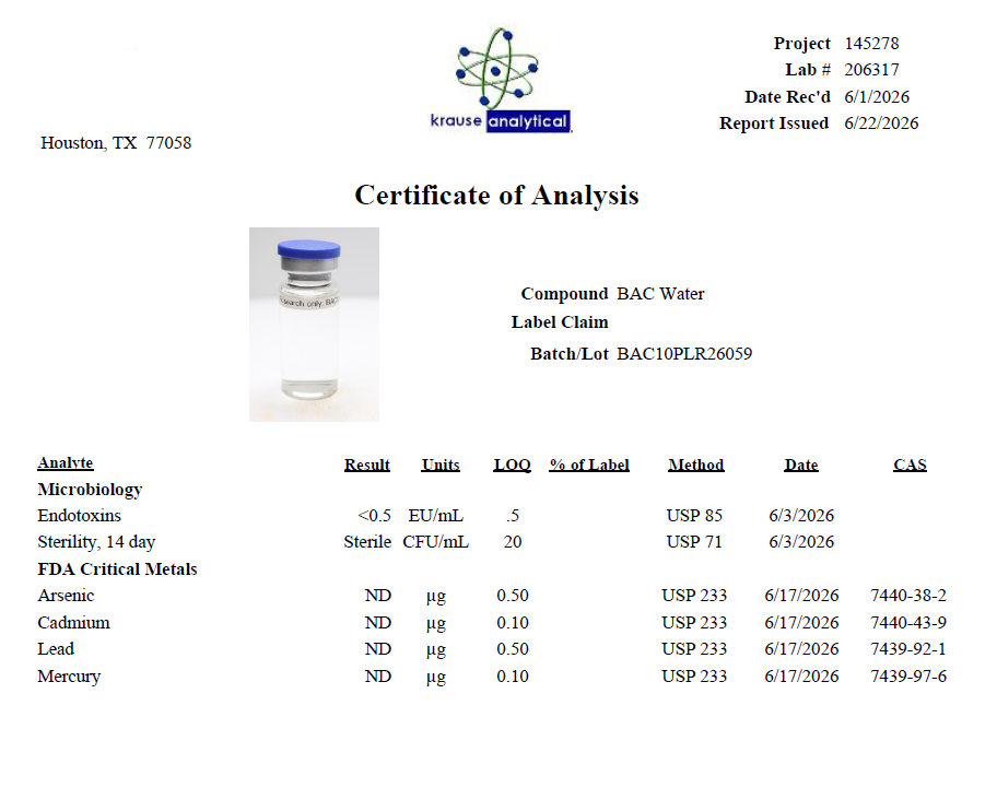 BAC Water 10mL (most peps)