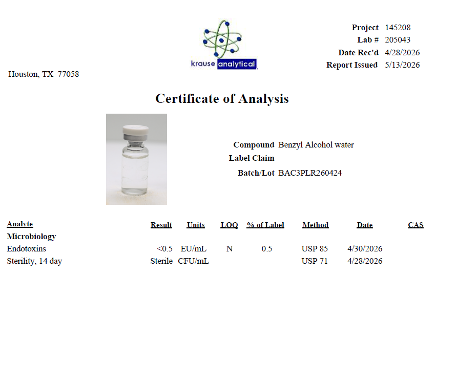 BAC Water 3mL (most peps)